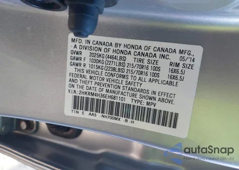 2014 Honda Cr-V Lx from USA, damaged, VIN 2HKRM4H36EH681101